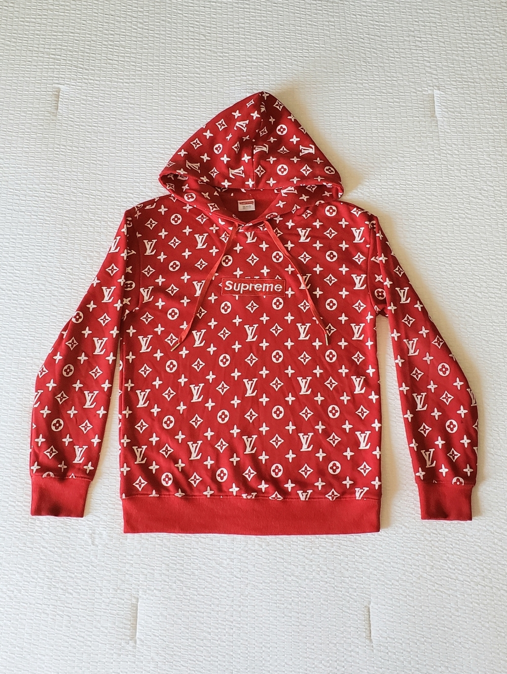 SUPREME x LV 100% Cotton Hooded Sweatshirt (S) Red/White